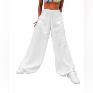Roxy Wide-Leg Beach Pants — Solid White — Size M